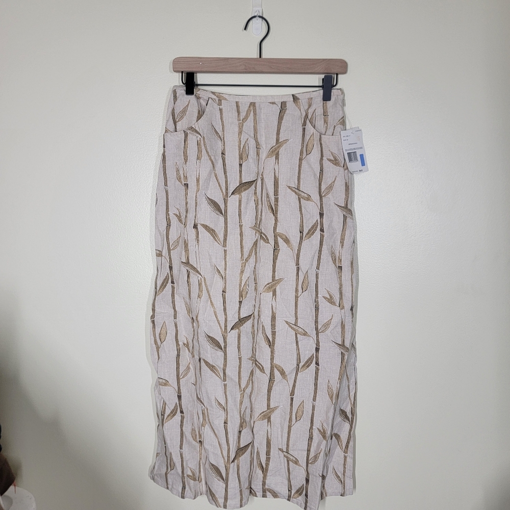 Vintage NWT Liz Claiborne Linen Bamboo Print Pencil Skirt Petite Small